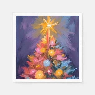 Kleurrijke Kerstboom Lichtjes Waterverf Servet