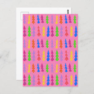 Kleurrijke kerstboom Pop Art Pink Briefkaart