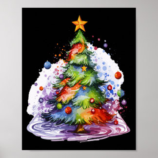 Kleurrijke kerstboom, seizoensgebonden decor poster