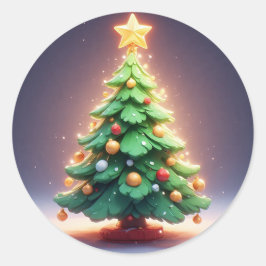 Kleurrijke kerstboom versierd met lichtjes ronde sticker