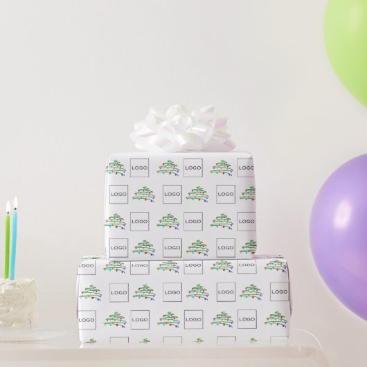 Kleurrijke Kerstboom & Zakelijke Corporate Logo Cadeaupapier (Feestgeschenken)