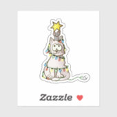 Kleurrijke kerstboomkat en muis met kerstmis sticker (Vel)