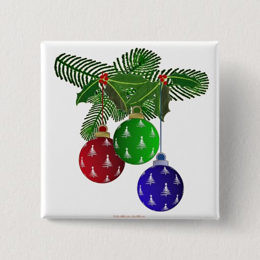 Kleurrijke kerstboomversieringen vierkante button 5,1 cm (Voorkant)