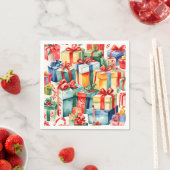 Kleurrijke Kerstcadeaus Waterverf Patroon  Servet (Insitu)