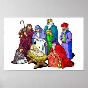 Kleurrijke kerstfeestscène poster