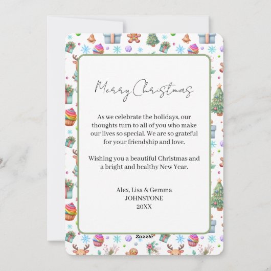 Kleurrijke kerstkaart met feestelijk patroon (Achterkant)