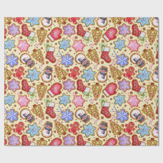 Kleurrijke kerstkoekjes cadeaupapier (Vlak)