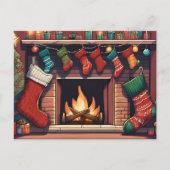 Kleurrijke kerstkousen en open haard briefkaart (Voorkant)