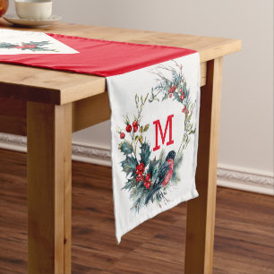 Kleurrijke kerstkrans en bullfinch illustrati lange tafelloper