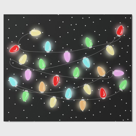 Kleurrijke kerstlichten cadeaupapier (Vlak)