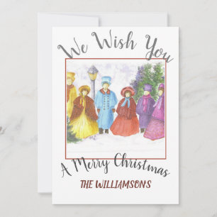 Kleurrijke Kerstliedjeszangers met foto Feestdagenkaart