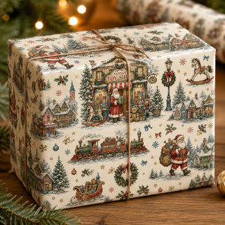 Kleurrijke Kerstman Speelgoed Winkel Dorp Kerst to Cadeaupapier