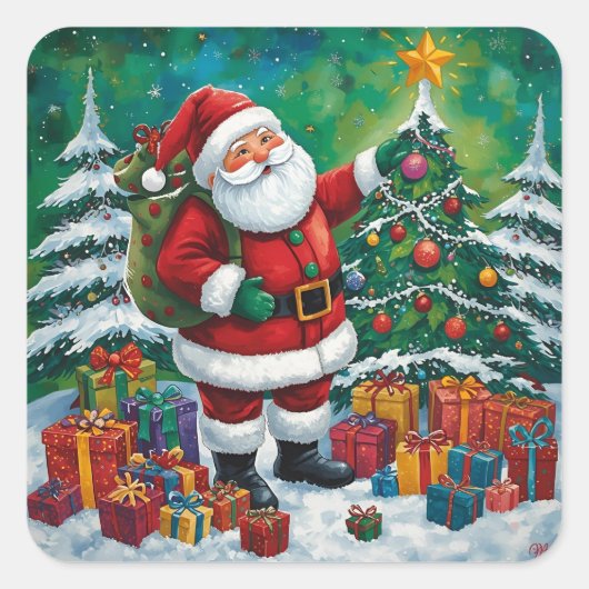 Kleurrijke Kerstman Sticker Charme (Voorkant)