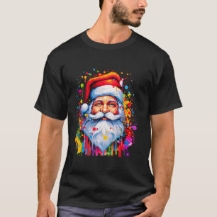 Kleurrijke Kerstman Verf Splatter Kerstboom T-shirt
