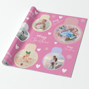 Kleurrijke Kerstmis Bel Met Naam Op Maat Roze Sier Cadeaupapier