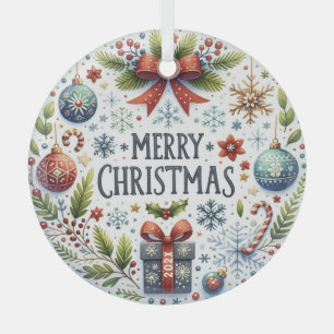 Kleurrijke Kerstmis Symbolen-Vrolijke Kerstmis Tek Glas Ornament