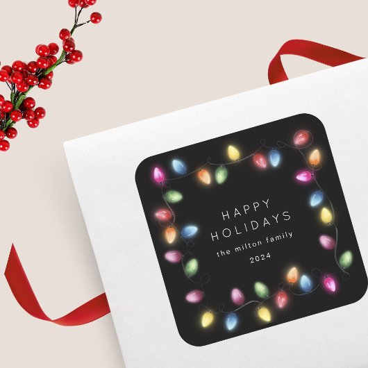 Kleurrijke Kerstmislichten Monogram Vierkante Sticker