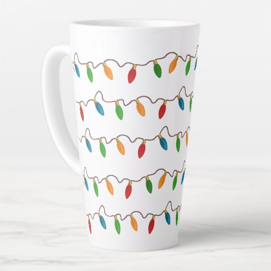 Kleurrijke kerstreeks van lichten latte mok (Linkerhoek)