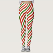 Kleurrijke kerststrepen leggings (Voorkant)