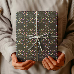 Kleurrijke Kerstverlichting Monogram Vakantie Cadeaupapier