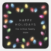 Kleurrijke Kerstverlichting Monogram Vierkante Sticker (Voorkant)