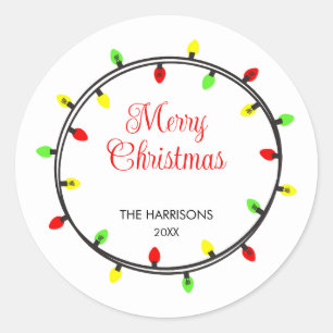 Kleurrijke kerstverlichting rond Lijst Ronde Sticker