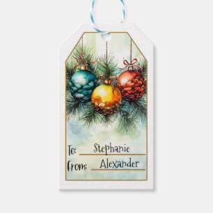 Kleurrijke kerstversiering cadeaulabel