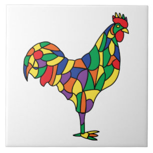 Kleurrijke keukenkip, blik van glas tegeltje