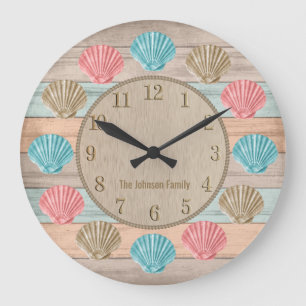 Kleurrijke keukenwout Nautical Seashells Grote Klok