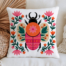 Kleurrijke Kever Insecten Folk Art Bloemrijke Cott
