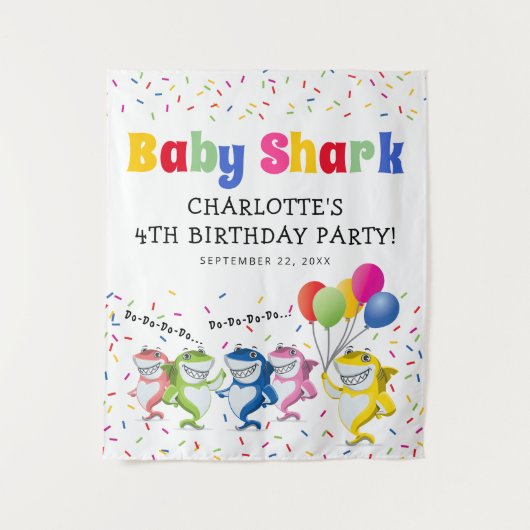 Kleurrijke Kinder Haai Verjaardagsfeest Wandkleed (Voorkant)