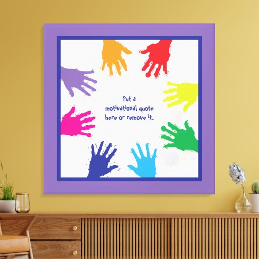 Kleurrijke kinder handafdrukken - blauw & paarse r canvas afdruk (Insitu (Woonkamer))