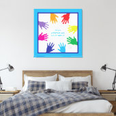 Kleurrijke kinder handafdrukken met blauwe randen canvas afdruk (Insitu (Slaapkamer))