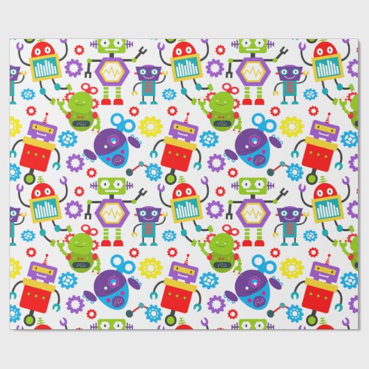 Kleurrijke Kinder robot Cadeaupapier (Vlak)