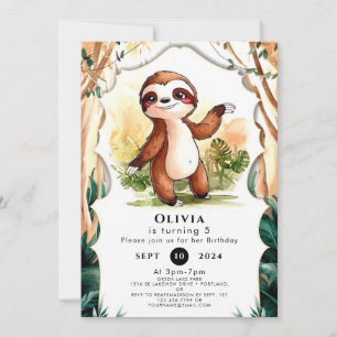 Kleurrijke Kinder Sloth Verjaardag Kaart