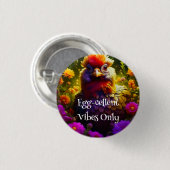 Kleurrijke kip in bloementuin ronde button 3,2 cm (Voorkant /achterkant)