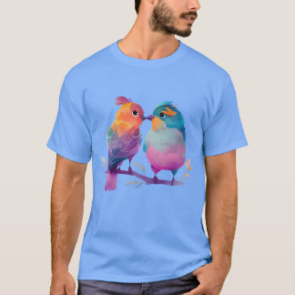 Kleurrijke Kissing Paar Vogels Waterverf Art Gi T-shirt