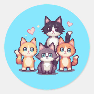 Kleurrijke Kitties Met Pixels Ronde Sticker