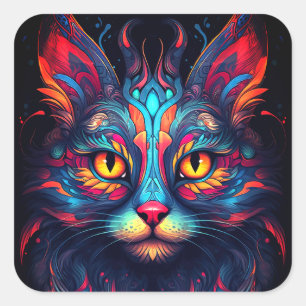 Kleurrijke kitty kat dier psychedelische fantasy k vierkante sticker