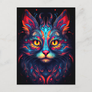 Kleurrijke kitty kat dier psychedelische tribal ku briefkaart