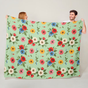Kleurrijke klaproos bloem bloempatroon fleece  deken