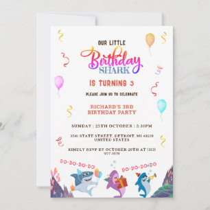 Kleurrijke kleine haai Kind verjaardagsfeestje Kaart