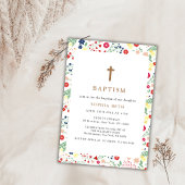 Kleurrijke Kleine Wildflower Lijst Cross Doop Kaart