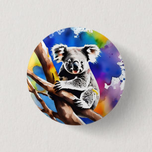Kleurrijke Koala Beer Watercolor Splash, Ronde Button 3,2 Cm