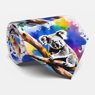 Kleurrijke Koala Beer Watercolor Splash, Stropdas