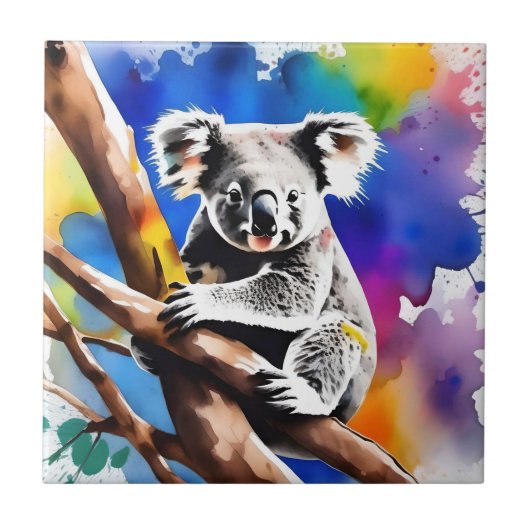 Kleurrijke Koala Beer Watercolor Splash, Tegeltje (Voorkant)