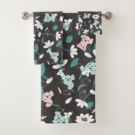 Kleurrijke Koala Patroon Leuke Dier en Bloemen Bad Handdoek (Insitu)