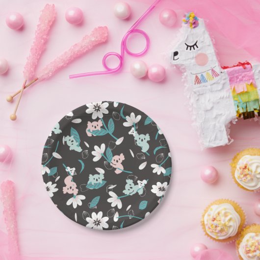 Kleurrijke Koala Patroon Leuke Dier en Bloemen Papieren Bordje (Feest)