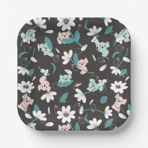 Kleurrijke Koala Patroon Leuke Dier en Bloemen Papieren Bordje
