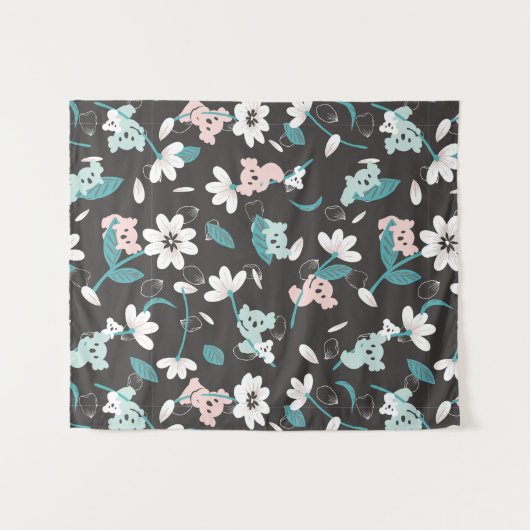 Kleurrijke Koala Patroon Leuke Dier en Bloemen Wandkleed (Voorkant (horizontaal))